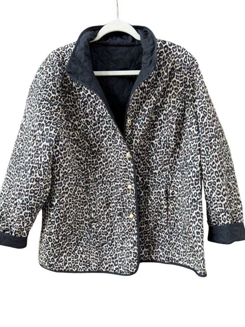 NWT Chico's Reversible Quilted Jacket Leopard Print Black Size 3 XL - Picture 2 of 7